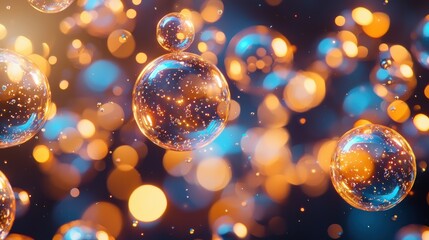 Poster - Vibrant bubbles dance in dark space, creating a mesmerizing backdrop.