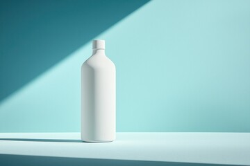 Wall Mural - Sleek design empty glass white bottle on a clean blue backdrop.