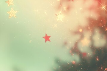 Poster - Festive stars glowing bright with red and gold in blurred lights, creating a joyful holiday atmosphere.