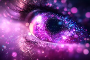 Poster - Futuristic cyber eye digital enhancements with vibrant colors conveying emotion.