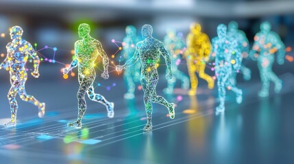 Poster - vibrant running figures with digital connections.