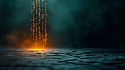 Fototapete - Digital Matrix Code Falling From the Edges in a Dark Sci Fi Background with an Empty Center