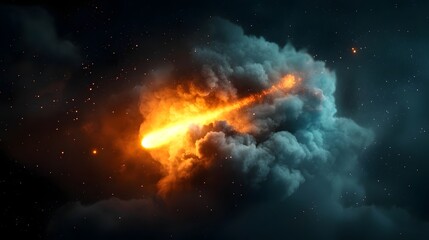 Poster - Dramatic and Intense Depiction of a Fiery Cosmic Explosion with Vibrant Comet Trails Streaking Through Cosmic Clouds Bursting with Luminous Energy and Celestial Radiance