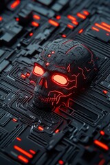 Aufkleber - AI digital skull technology, a fusion art and innovation.
