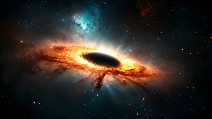 Poster - Dramatic and Vibrant Galactic Nebula Spanning the Cosmic Expanse with Fiery Swirls and Glowing Energy Formation Against a Dark Mysterious Background