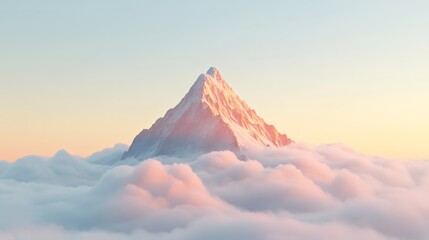 Aufkleber - Majestic snowy mountain peak rising above a thick layer of pink and white clouds, illuminated by the warm golden light of the setting sun, creating a breathtaking and serene landscape
