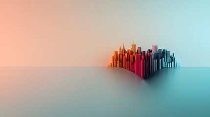 Poster - Dreamlike futuristic city skyline glowing in vibrant neon lights forming the shape of a love heart against a deep gradient background