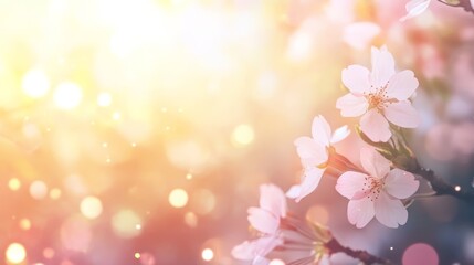 Aufkleber - cherry tree blossoms gently swaying in the warm spring breeze, illuminated by the golden sunlight, c