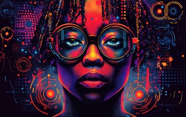 Poster - Creative Afrofuturist a man in glasses, vibrant colors.