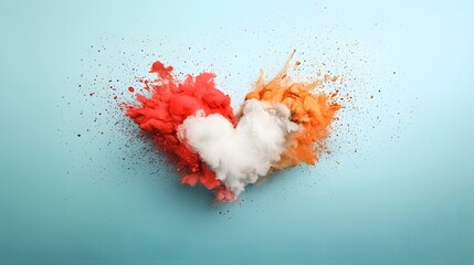 Poster - Dreamy watercolor paint splashes forming abstract heart shapes with a soft delicate white center  Vibrant flowing design with a romantic emotional and playful feel