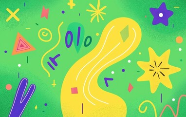 Poster - Bright fun doodle pattern with quirky shapes, vibrant colors, and playful abstract designs creating a lively atmosphere.