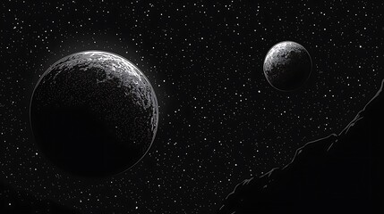 Aufkleber - Two planets and stars in deep space. Cosmic view with rock background. Use Science, astronomy, background