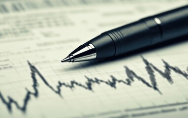Poster - financial distress graphs, analysis, pen, documents, charts, emphasizing trends with clarity.