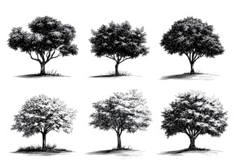 Elegant collection of tree silhouettes for artistic and design applications in various styles