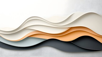 Poster - Elegant and modern minimalist abstract background with layered paper cutout shapes in soft monochrome tones  Smooth fluid lines and gentle curves create a calming