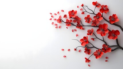 Poster - Elegant Cherry Blossom Trees Framing Delicate Falling Petals and Pure White Center Space for Typography or Graphic Design  Serene Romantic and Minimalist Nature Scene