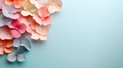 Poster - Elegant floating pastel floral petals in a luxurious soft gradient background with a smooth empty center  This tranquil and serene composition has a dreamy