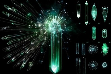 Poster - Glowing crystal energy burst with various crystal shapes.