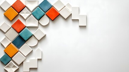 Poster - Elegant Moroccan mosaic tile backdrop with intricate geometric designs in various vibrant colors against a blank white space