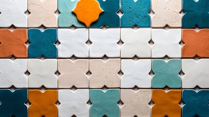Poster - Elegant Moroccan Mosaic Tile Pattern with Intricate Geometric Designs and Generous Blank White Space for Copy or Design Elements  Traditional Islamic Architecture and Decorative Art