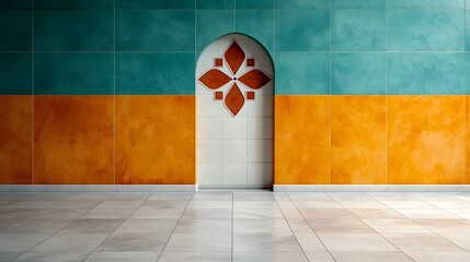 Poster - Elegant Moroccan mosaic tiles featuring intricate geometric patterns and designs in a clean minimalist space with blank white walls and floors  This premium