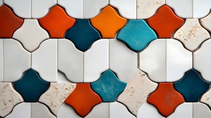 Poster - Elegant Moroccan mosaic tiles with intricate geometric designs and blank white space  Traditional Arabic and Islamic architectural pattern  Abstract minimalist and modern decorative background