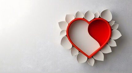 Poster - Elegant Red Heart Outline Shape on Clean White Minimalist Background with Ample Copy Space  Simple Decorative Graphic Design Concept for Valentines Day Romance or Love Theme