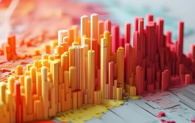 Poster - A colorful 3D graph displaying data trends, showcasing vibrant hues of yellow, orange, and red, symbolizing growth and change in information analysis.