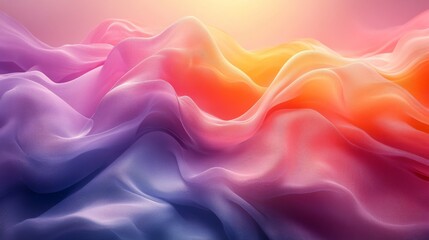 Aufkleber - Abstract flowing silk fabric in gradient shades of orange, pink, and purple under soft light. Elegant art and design concept.