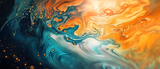 Poster - Abstract artwork featuring swirling colors of orange, blue, and teal. The fluid patterns evoke a sense of movement and creativity, perfect for digital designs and backgrounds.