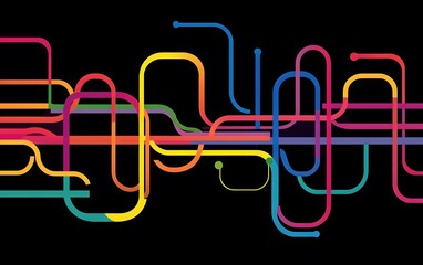 Poster - Vibrant and dynamic abstract lines in various colors against a black background create an energetic visual display, perfect for modern designs, digital art, and creative projects.