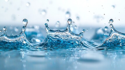 Fototapete - Water splash macro, drops forming crown, water surface background. Can be used for refreshing or hydro concept
