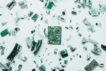 Poster - Disassembled Circuit Board with Shattered Components