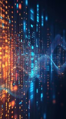 Poster - Abstract digital background with vibrant glowing lines and data streams in motion