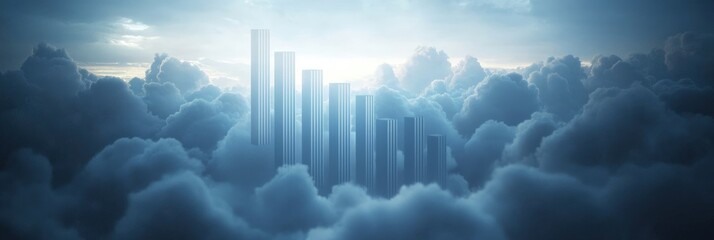 Leinwandbilder - Abstract bar chart with bars floating above soft cloud formations