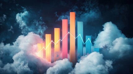 Leinwandbilder - Clouds surrounding a vibrant bar graph with upward movement