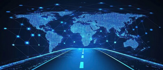 Poster - Digital map overlay on futuristic road scene