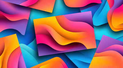 Poster - Vibrant abstract geometric design with colorful waves and gradients