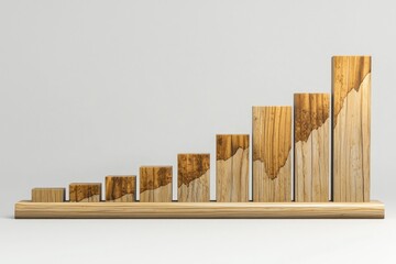 Leinwandbilder - Wooden bar chart with fluctuating trends on a plain off-white background