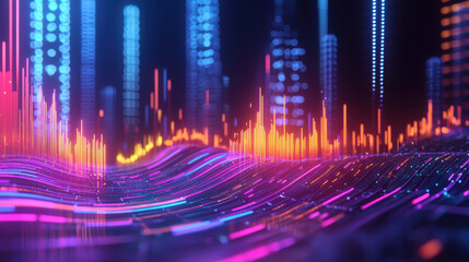 Poster - Digital audio spectrum analyzer with vibrant colors and abstract waves
