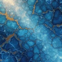 Aufkleber - Seamless pattern with blue glass wavy texture, gold vein inclusions. Abstract liquid marble background with illuminated lines, metallic foil effect. Three-dimensional wall decor, wallpaper design