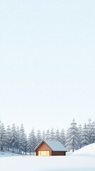 Poster - Light snow falling on a cozy wooden cabin nestled in a snowy forest, creating a serene and idyllic winter scene, perfect for a peaceful getaway