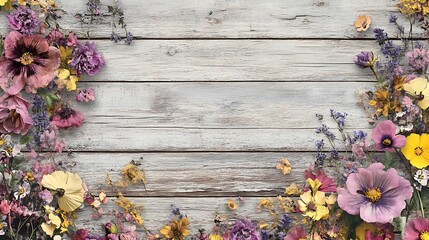 Wall Mural - flowers on a wooden background