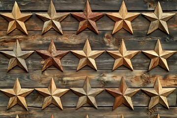 Aufkleber - Rustic wooden stars on weathered barn wood background.