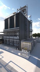 Poster - Modern industrial facility with large storage tanks under a clear blue sky