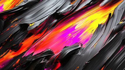 Poster - A vibrant, abstract artwork featuring bold strokes of black, pink, and orange, creating a dynamic and energetic visual impact