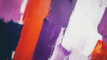 Poster - A vibrant abstract painting featuring bold strokes of purple, orange, and white, creating a dynamic and energetic composition