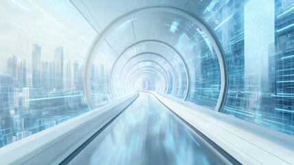 Aufkleber - A futuristic tunnel with a sleek design and glowing elements, suggesting advanced technology and a high-speed transportation system