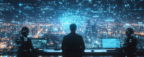 Aufkleber - Modern business communication enhanced by technology networking