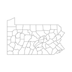  Pennsylvania, PA - detailed political map of US state. Administrative map divided into counties. Thin blank black outline map. Vector illustration